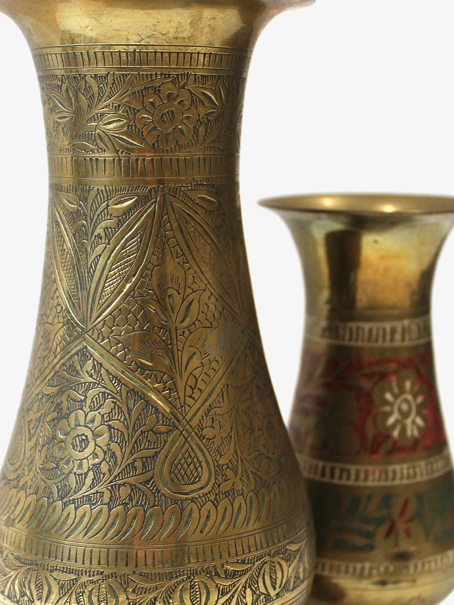Vintage | Hand-Tooled Brass Vases Mismatched Set