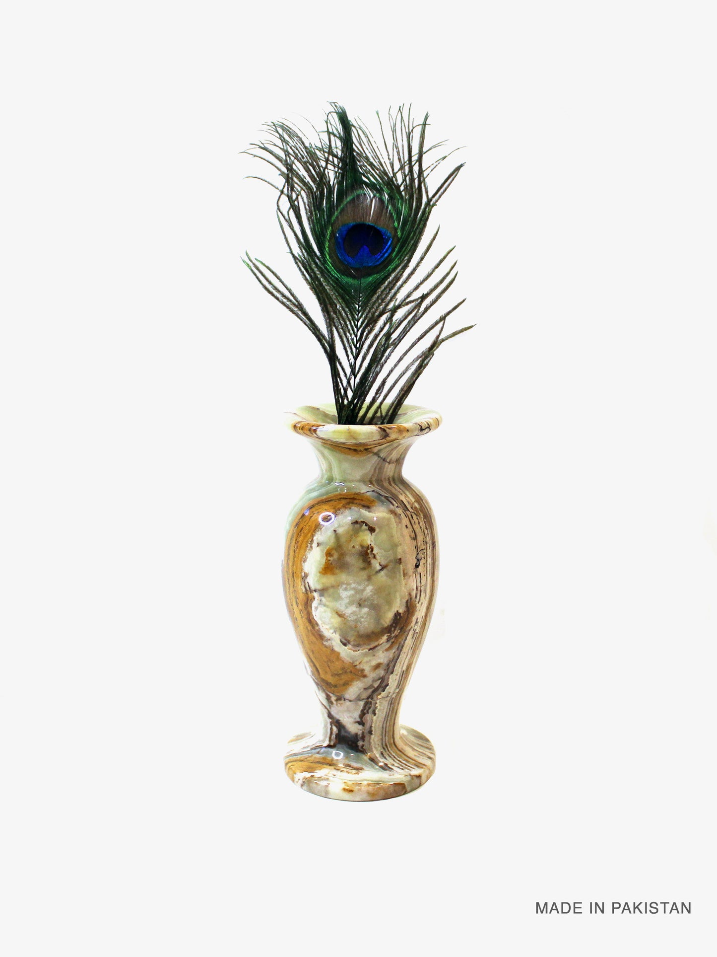 Novelty | Hand-Made Onyx Vase with Peacock Feather