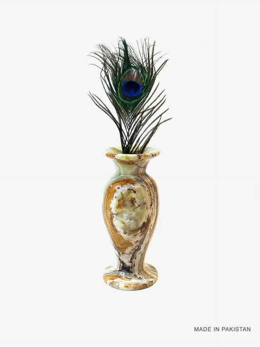Novelty | Hand-Made Onyx Vase with Peacock Feather