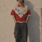 Club Patchwork Textured Knit Cricket Jersey: Red/Cream
