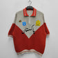 Club Patchwork Textured Knit Cricket Jersey: Red/Cream
