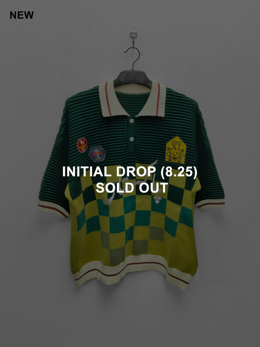 Club Patchwork Textured Knit Cricket Jersey: Green Checkered