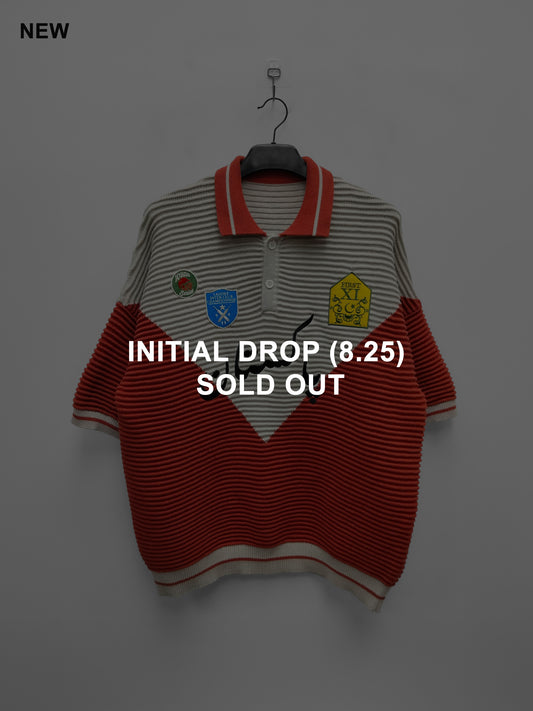Club Patchwork Textured Knit Cricket Jersey: Red/Cream