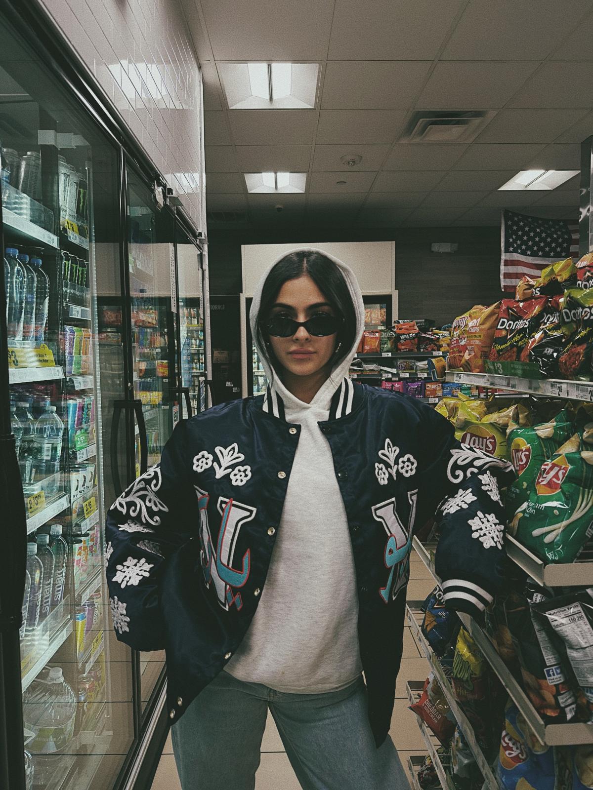 NY "Diaspora Yanks" Satin Baseball Jacket: Navy