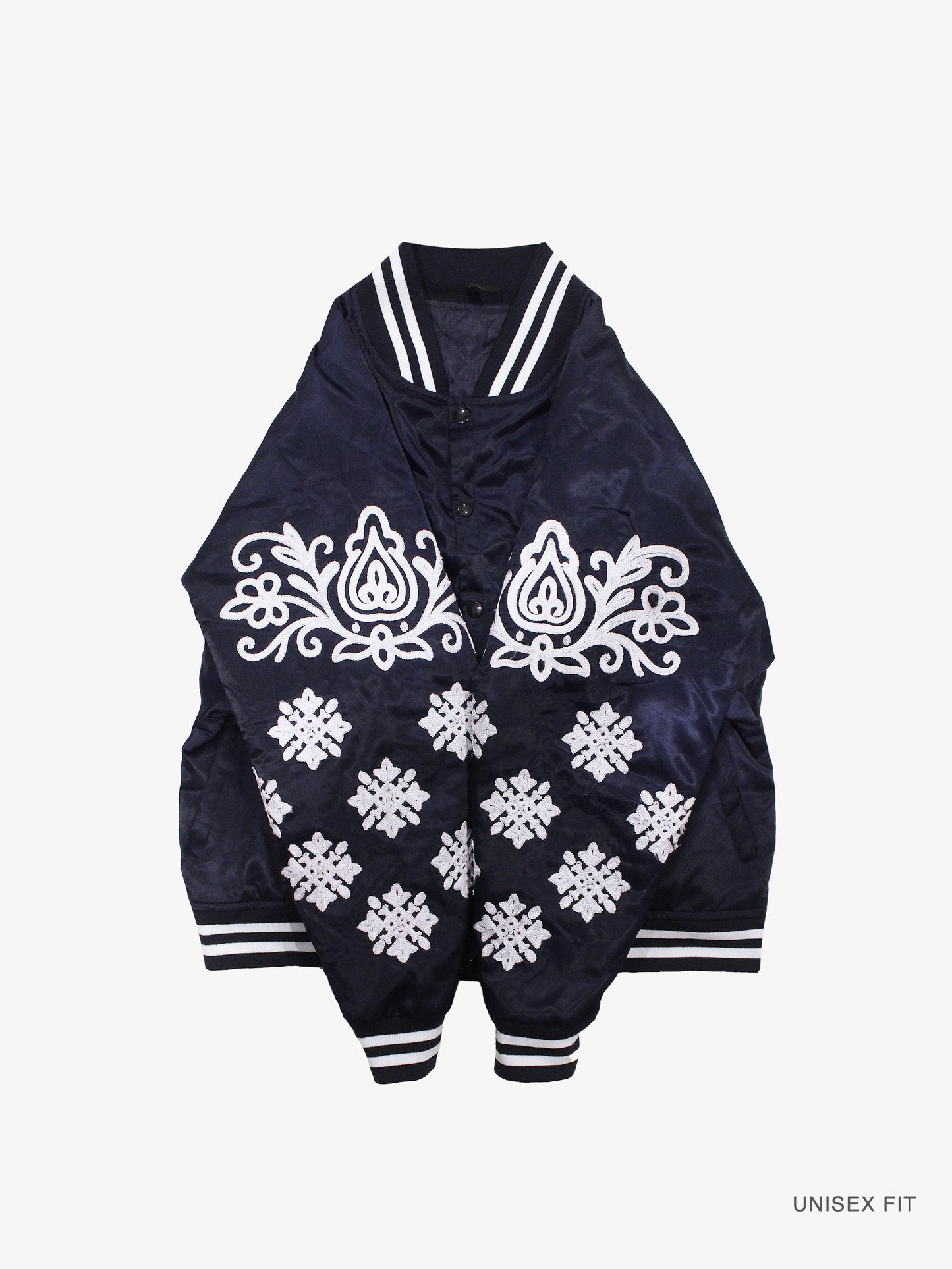 NY "Diaspora Yanks" Satin Baseball Jacket: Navy