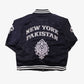 NY "Diaspora Yanks" Satin Baseball Jacket: Navy