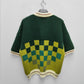Club Patchwork Textured Knit Cricket Jersey: Green Checkered