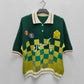 Club Patchwork Textured Knit Cricket Jersey: Green Checkered