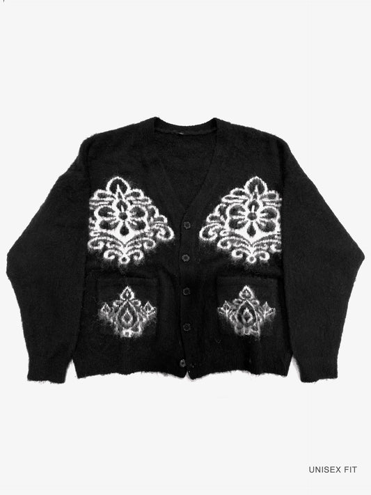 Fuzzy Mohair-Textured Knit Cardigan: Motif 001