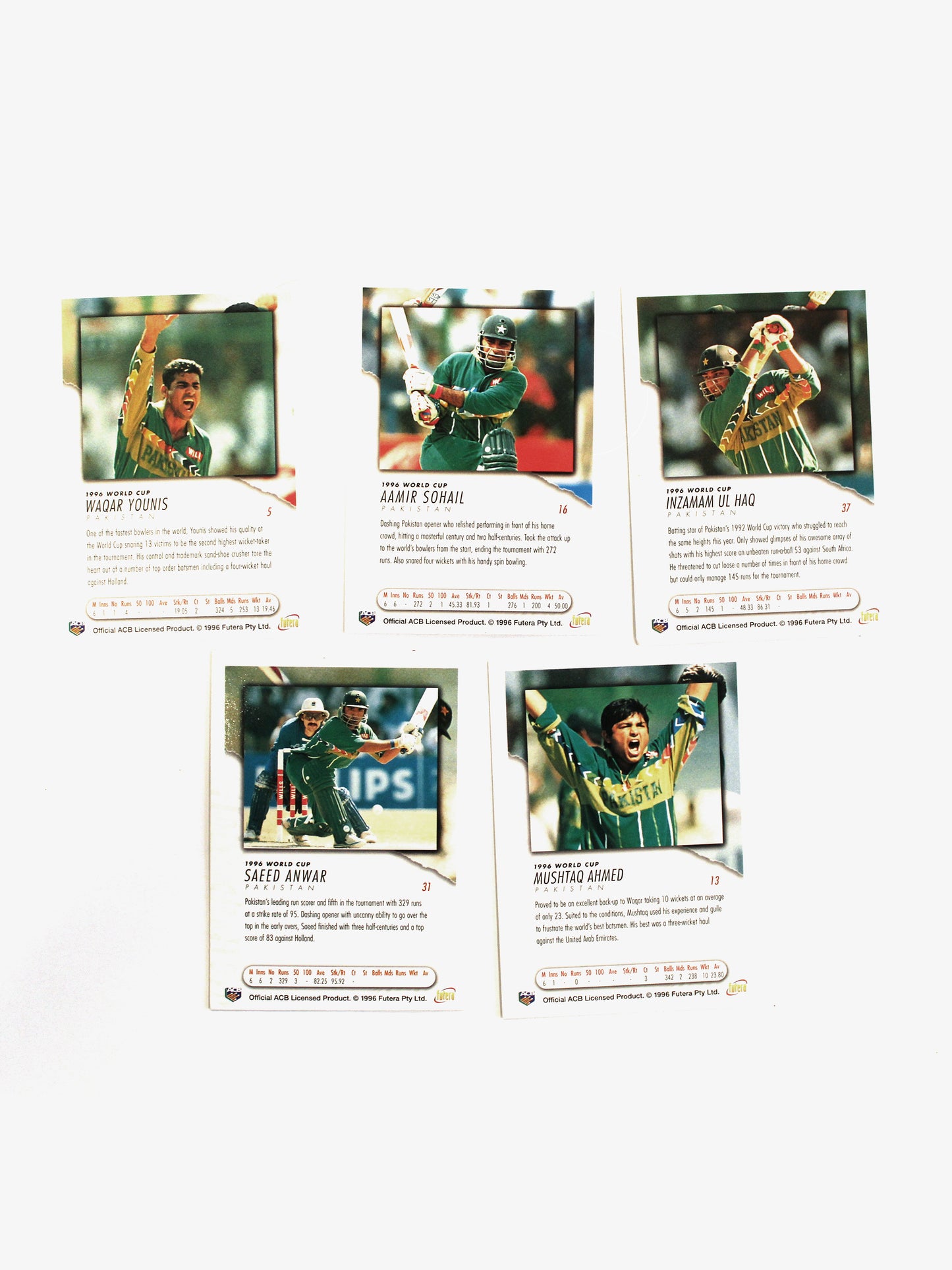Vintage | 1996 World Cup Pakistan Trading Cards (Set of 5)