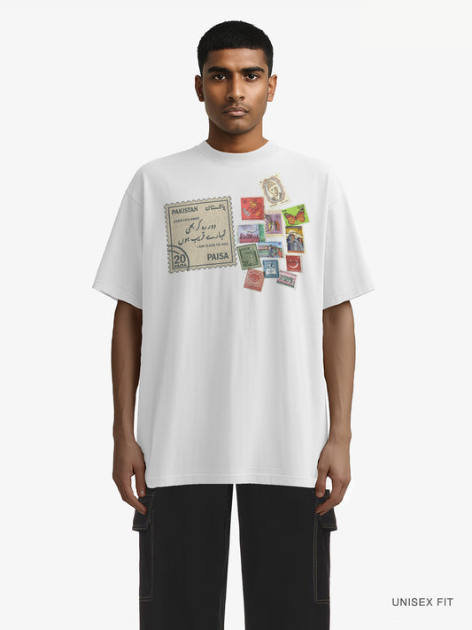 Premium Oversized | "Love Letters" Pakistani Stamps Organic Cotton Tee