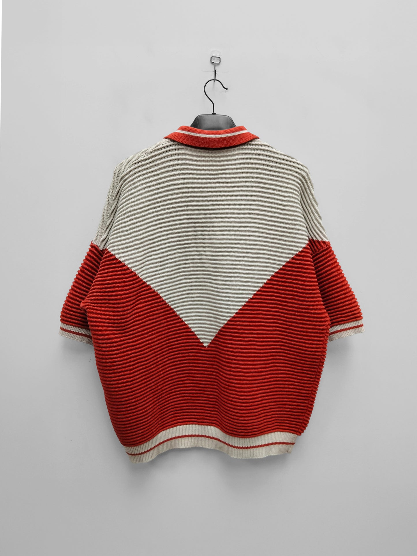 Club Patchwork Textured Knit Cricket Jersey: Red/Cream